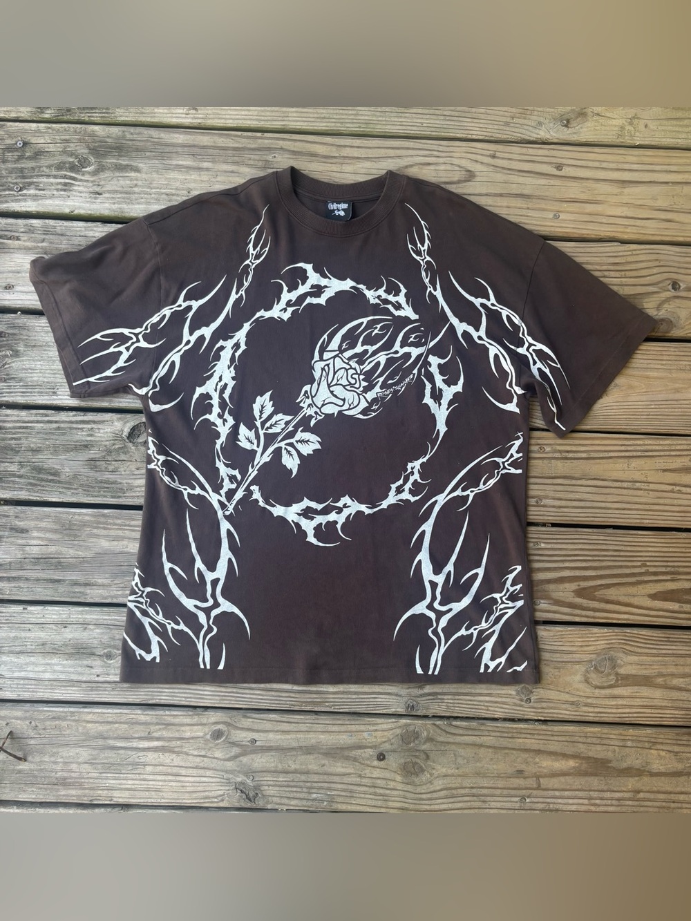 Civil Regime Brown Full Bloom Tribal Roses From Concrete Oversized T-Shirt